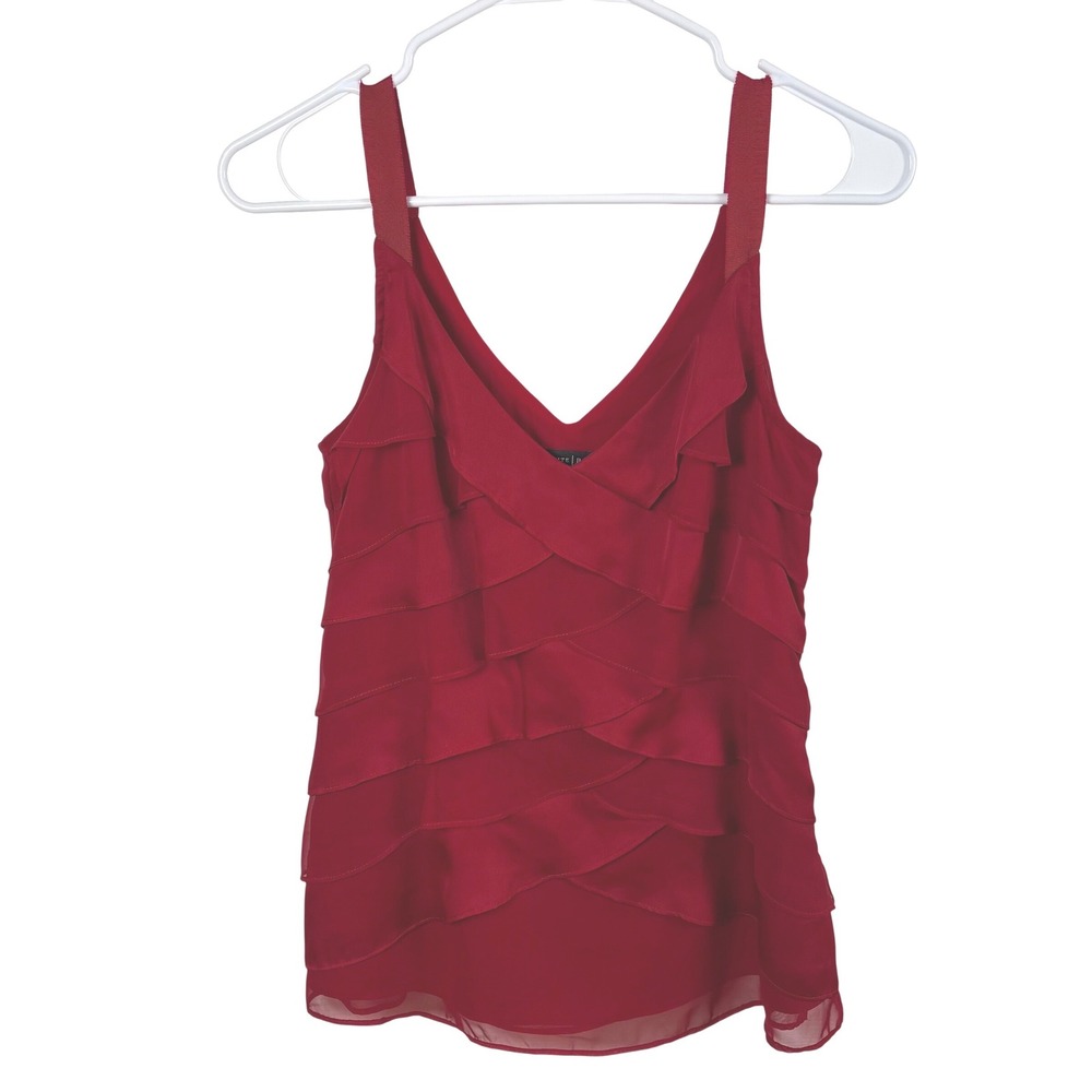White House Black Market Red Tiered Ruffle V-Neck Tank Top Sz S Party Romantic